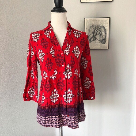 Anthropologie Maeve Woodland Walk Buttondown Shirt - Picture 2 of 6